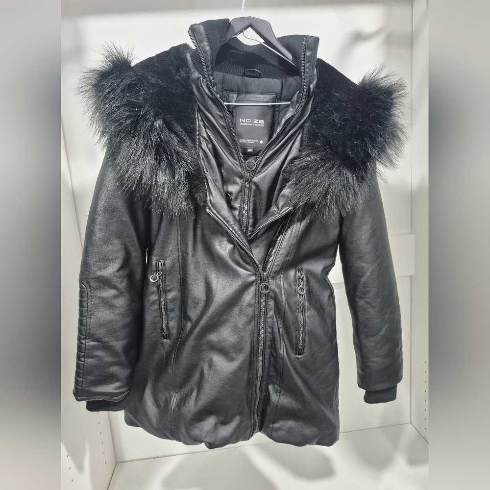 Noize Vegan Leather Faux Fur Black Winter Jacket Puffer Coat Women's Small